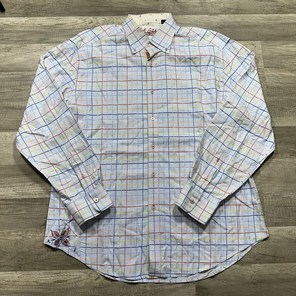 Robert Graham Shirt Mens 2XL Plaid Button Up Preppy Multicolor Flip Cuff